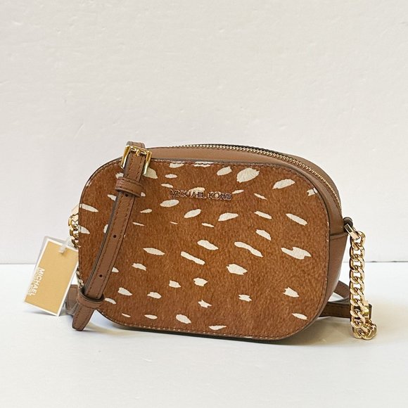 Michael Kors Rose Small Oval Camera Crossbody Bag Exotic Print Brown Multi - Picture 3 of 13